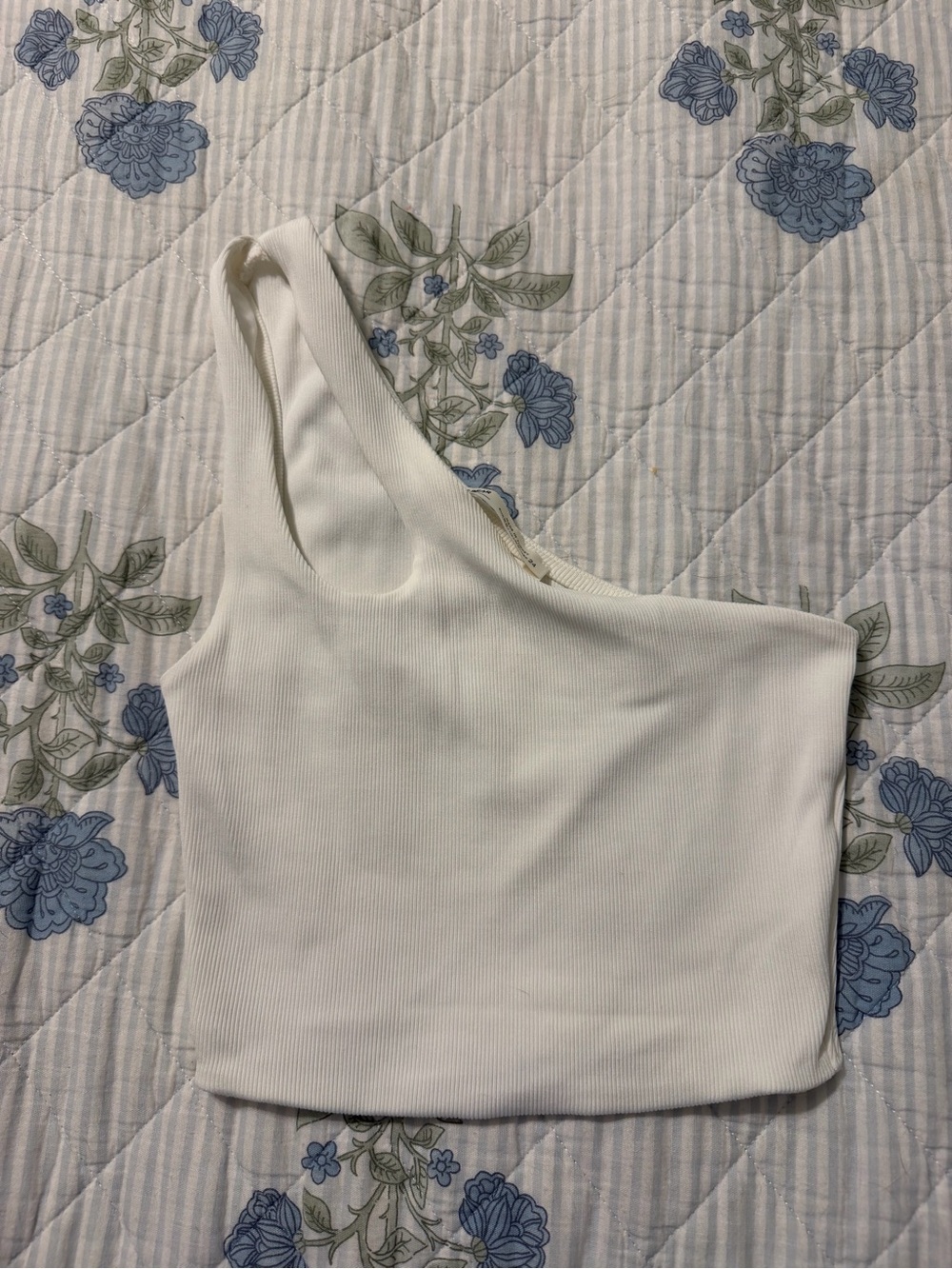 Pull&Bear White One-Shoulder Ribbed Crop Top